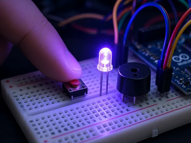 กดปุ่มให้ไฟ LED สว่างและบัซเซอร์ดัง (ภาพประกอบ)