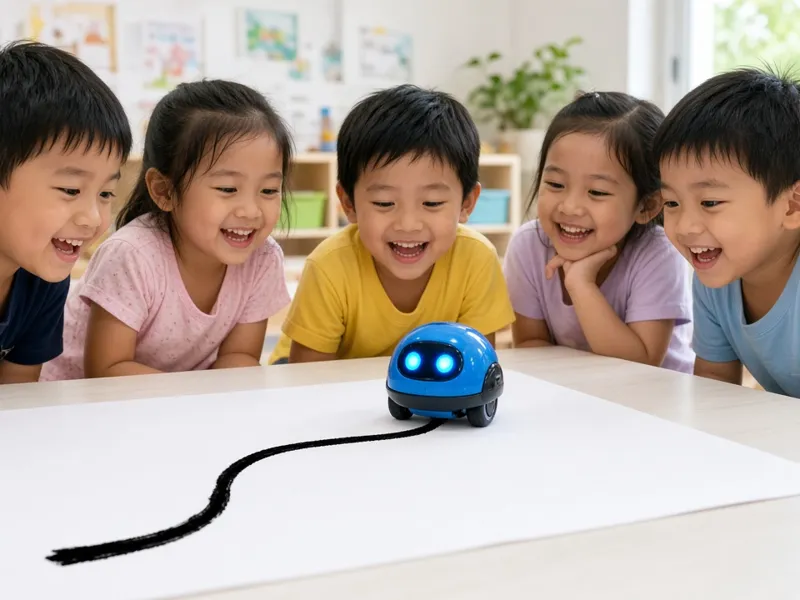 เด็กอนุบาลดูหุ่นยนต์ Inductive Robot เดินตามเส้นที่วาด (ภาพประกอบ)