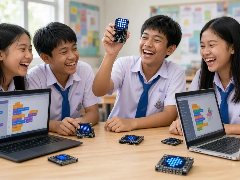 นักเรียนช่วยกันเขียนโค้ด MakeCode กับบอร์ด micro:bit (ภาพประกอบ)