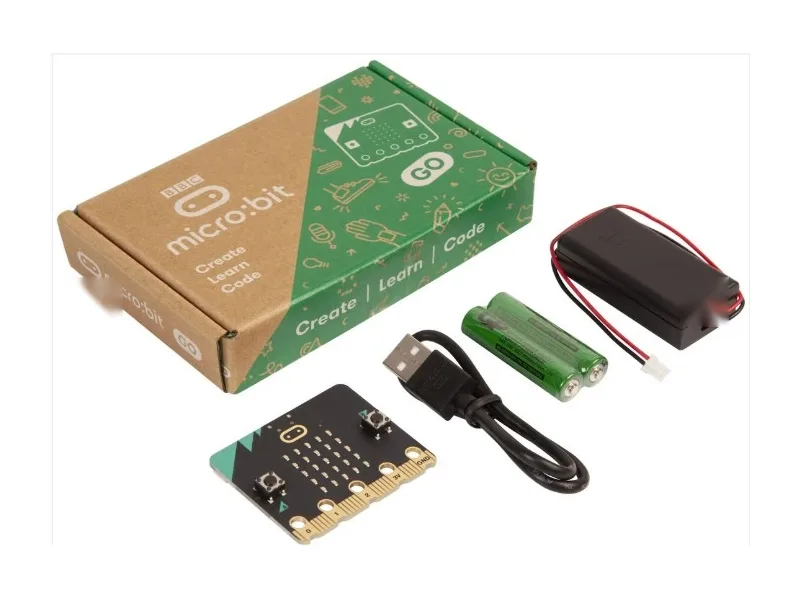 ชุด micro:bit GO มีบอร์ด micro:bit สาย USB รางถ่าน และถ่าน AA